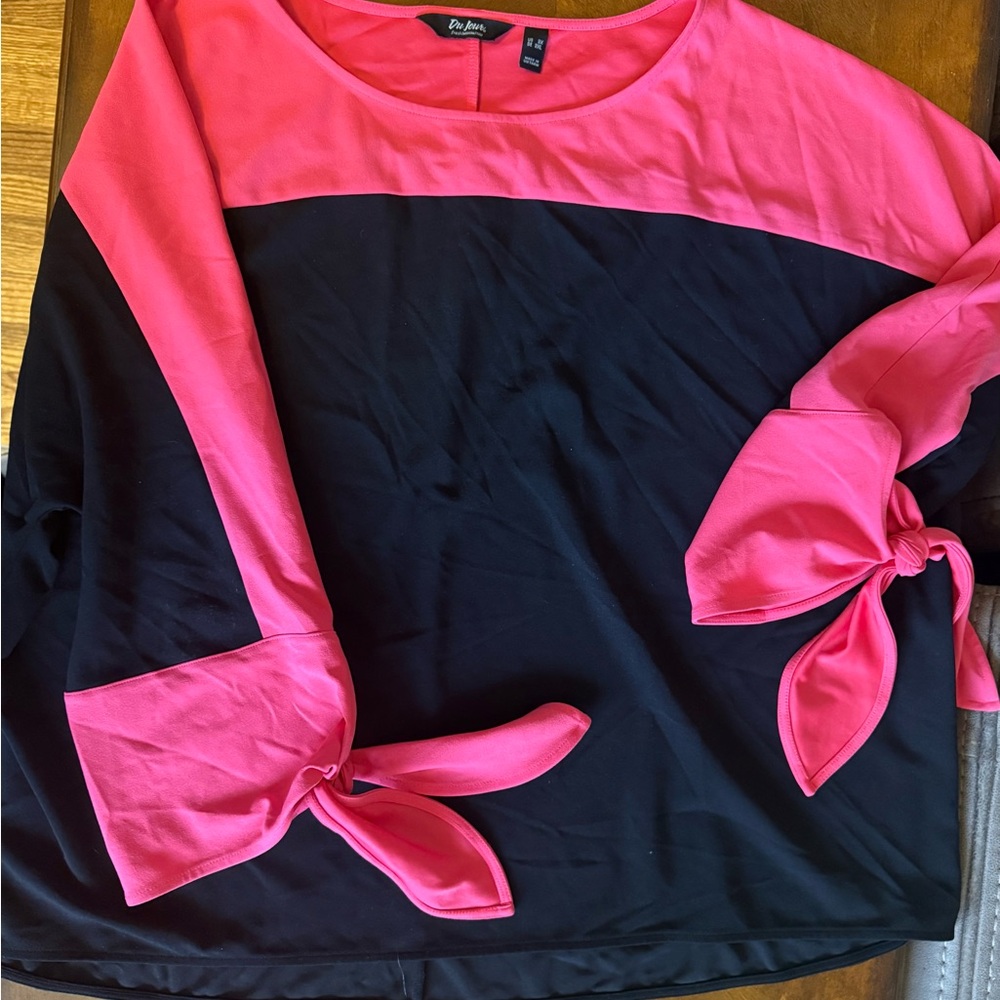 Du Jour Fuchsia and Black Blouse with Tie Sleeves